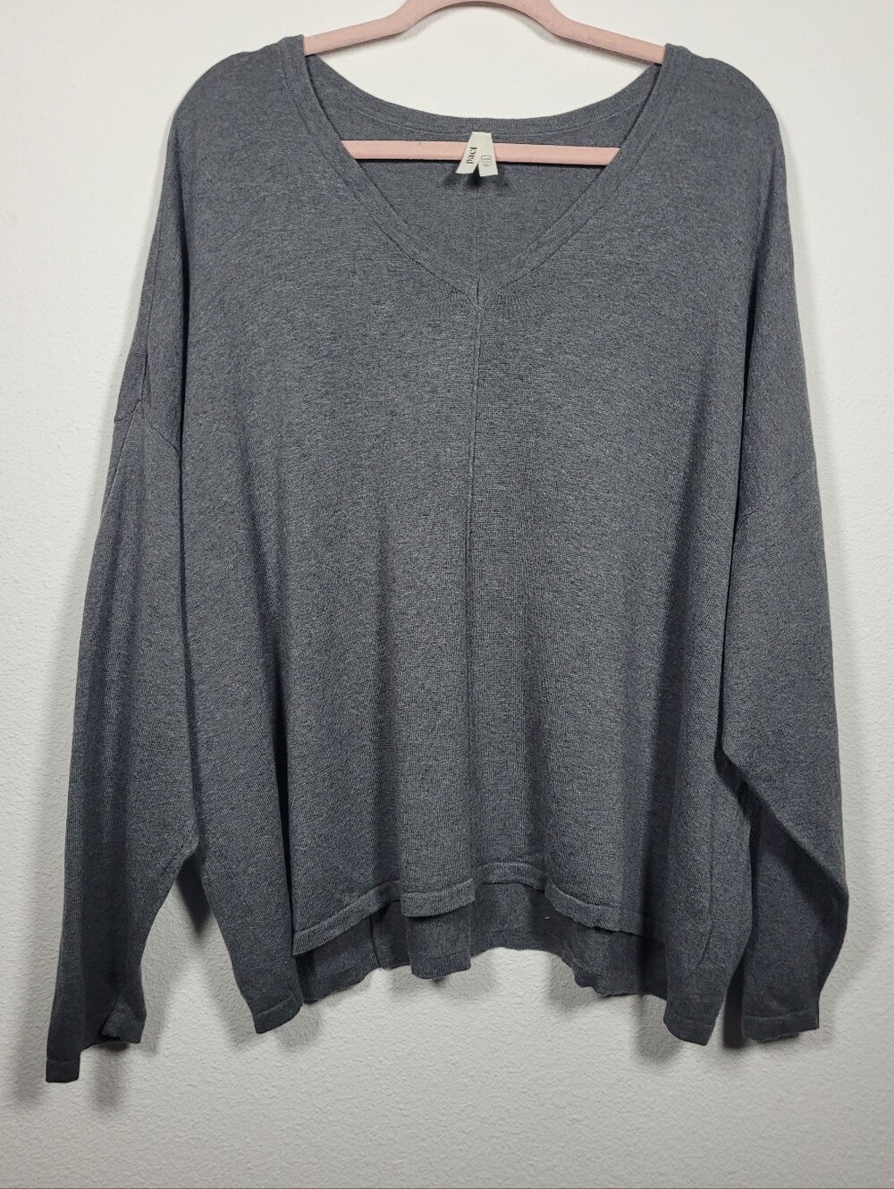 Pact 100% Organic Cotton Heather Grey V-Neck Knit Sweater Pullover Size XXXL